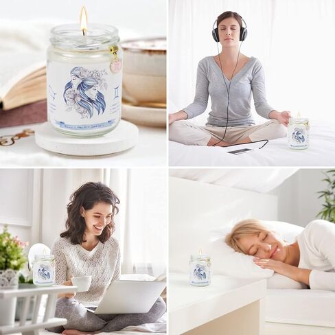 Aquarius Zodiac Crystal Candle Gifts for Women, Astrology Birthday Gifts Natural Soy Violets Scented Candle with Flowers and Lazurite Healing Crystals Gifts for Mom Sister Friends in Saudi Arabia