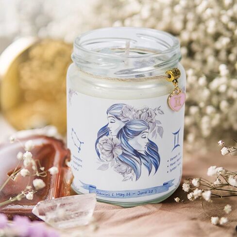 Aquarius Zodiac Crystal Candle Gifts for Women, Astrology Birthday Gifts Natural Soy Violets Scented Candle with Flowers and Lazurite Healing Crystals Gifts for Mom Sister Friends in Saudi Arabia