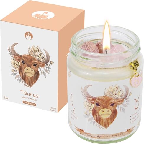 Aquarius Zodiac Crystal Candle Gifts for Women, Astrology Birthday Gifts Natural Soy Violets Scented Candle with Flowers and Lazurite Healing Crystals Gifts for Mom Sister Friends in Saudi Arabia