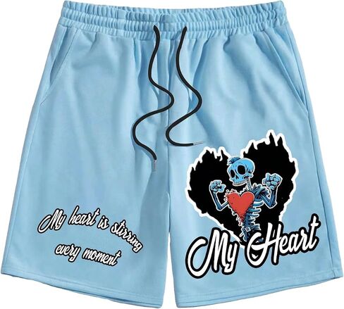 GORGLITTER Men's Cool Graphic Print Drawstring Elastic Waist Track Shorts with Pockets Graphic Blue X-Large in Saudi Arabia