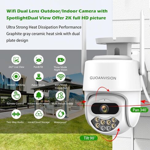 2K 4MP PTZ Security Camera Outdoor,WiFi Camera, Motion Detection&Auto Tracking,Light Alarm Floodlight & Color Night Vision,2-Ways Talk, Plug-in Cable,Compatible with NVR POE in Kuwait
