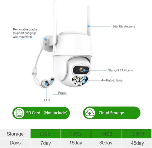 2K 4MP PTZ Security Camera Outdoor,WiFi Camera, Motion Detection&Auto Tracking,Light Alarm Floodlight & Color Night Vision,2-Ways Talk, Plug-in Cable,Compatible with NVR POE in Kuwait