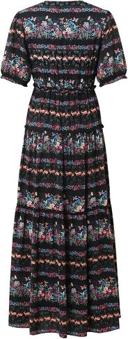 Women's V-Neck Retro Floral Print Elegant Ruffled Hem Dress in Saudi Arabia