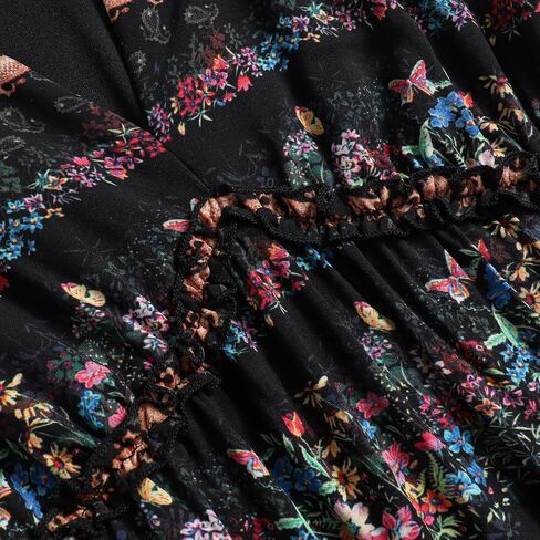 Women's V-Neck Retro Floral Print Elegant Ruffled Hem Dress in Saudi Arabia