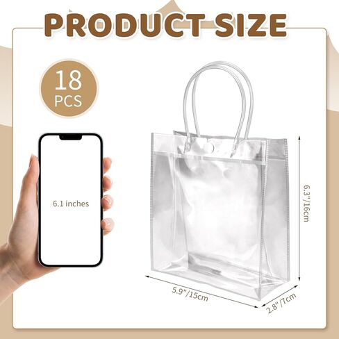 BadenBach 18 قطعة من أكياس الهدايا الصغيرة الشفافة بمقابض، 5.9 بوصة × 6.3 بوصة × 2.8 بوصة، أكياس هدايا بلاستيكية صغيرة شفافة وحقيبة هدايا شفافة حقيبة هدايا واضحة للأعمال التجارية الصغيرة وحفلات الزفاف وأعياد الميلاد وحفلات استقبال المولود الجديد وعيد الأب in Kuwait