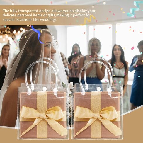 BadenBach 18 قطعة من أكياس الهدايا الصغيرة الشفافة بمقابض، 5.9 بوصة × 6.3 بوصة × 2.8 بوصة، أكياس هدايا بلاستيكية صغيرة شفافة وحقيبة هدايا شفافة حقيبة هدايا واضحة للأعمال التجارية الصغيرة وحفلات الزفاف وأعياد الميلاد وحفلات استقبال المولود الجديد وعيد الأب in Kuwait