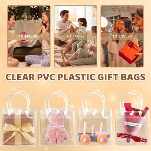 BadenBach 18 قطعة من أكياس الهدايا الصغيرة الشفافة بمقابض، 5.9 بوصة × 6.3 بوصة × 2.8 بوصة، أكياس هدايا بلاستيكية صغيرة شفافة وحقيبة هدايا شفافة حقيبة هدايا واضحة للأعمال التجارية الصغيرة وحفلات الزفاف وأعياد الميلاد وحفلات استقبال المولود الجديد وعيد الأب in Kuwait
