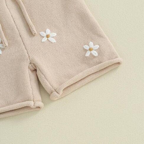 BULINGNA Toddler Baby Girl Summer Clothes Knitted Sleeveless Tank Tops Floral Embroidery Shorts 2Pcs Baby Knit Outfits in Saudi Arabia
