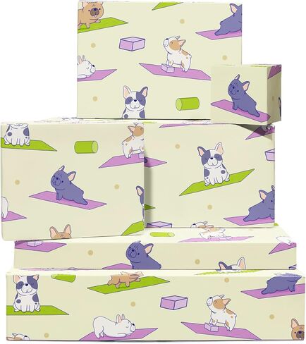 CENTRAL 23 Dog Wrapping Paper - French Bulldog - 6 Sheets of Funny Birthday Gift Wrap - Doggy Yoga Poses - For Men Women - Fur Parent - Recyclable in Saudi Arabia