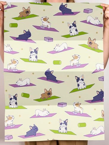 CENTRAL 23 Dog Wrapping Paper - French Bulldog - 6 Sheets of Funny Birthday Gift Wrap - Doggy Yoga Poses - For Men Women - Fur Parent - Recyclable in Saudi Arabia