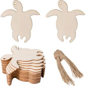 Unfinished Turtle Wooden Tag Hanging Wood Sea Animals Wood Cutout Slices Wooden Tags with Twine for Christmas Holiday Wedding Birthday Party Decoration 20 Pcs