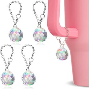 4 Pcs Crystal Ball Charms Accessories Compatible with Stanley Cup with Handle Water Bottle Chain Charm for 30 or 40 oz Modern Tumbler Cup Pendant Decoration Gift for Women Girls