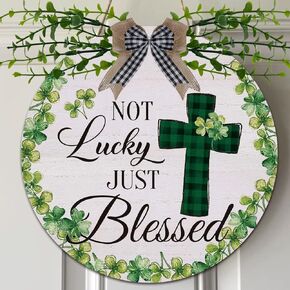 St Patricks Day Wreath 12 Inch, Not Lucky Just Blessed St Patricks Day Door Decorations, St Patricks Day Door Sign, Shamrock Wreath for Front Door, Saint Patricks Day Door Hanger Wall Decor