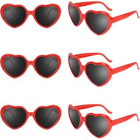 6 Pack Red Heart Shaped Glasses Bachelorette Rave Party Trendy Cute Photo Props for Women