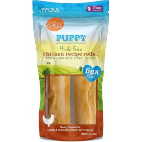 Canine Naturals Puppy Chicken and Rice Chew - Rawhide Free Puppy Treats - Made with USA Chicken - All-Natural & Easily Digestible - 2 Pack of 7-Inch Rolls for Puppies