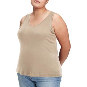 قمصان علوية بدون أكمام للسيدات بمقاسات كبيرة ورقبة على شكل V وقمصان صيفية متماسكة مضلعة بدون أكمام وقمصان أساسية بمقاس نحيف in Kuwait