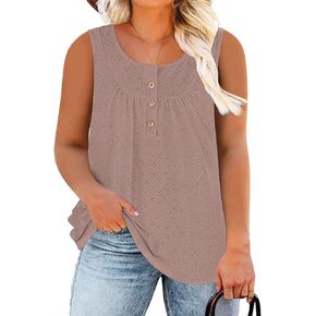 ROSRISS بلوزات كبيرة الحجم للنساء العيينة قمصان بلا أكمام عادية هينلي تونيك XL-5XL