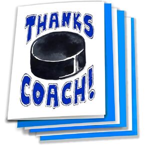 Thanks Hockey Coach You're Awesome 3-Pack Greeting Cards (5x7), Premium Quality, Exciting Illustration, Bright Color Envelopes Included