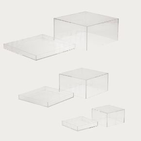 Set of 3 Acrylic Display Boxes with Lids and Removable Dividers Acrylic Risers Acrylic Stand Nesting Risers Stands 5 Sided with Hollow bottoms Clear Display Buffet Risers, Food Display