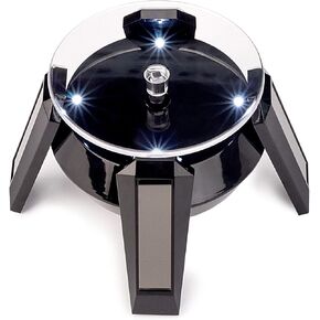 Leadleds Jewelry Display Turntable, Solar Powered Rotating Display Stand with 4pcs White LED Light (Black Base)