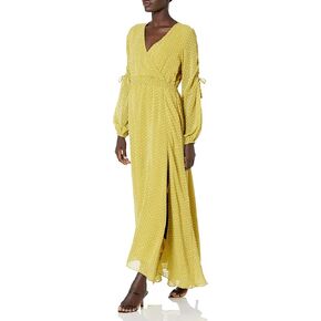 KENDALL + KYLIE Women's Regular Maxi Dress with Ruched Sleeves