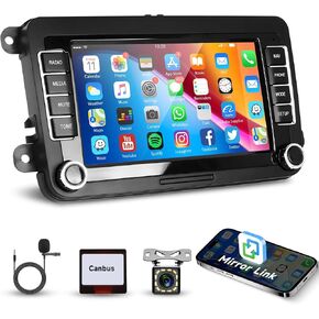 Android Car Stereo for VW Seat Skoda Passat Tiguan Fabia Golf Altea,Double Din Car Radio Head Unit with 7'' Touchscreen Mirror Link Bluetooth GPS Navigation WiFi FM RDS SWC USB Rear Camera Mic