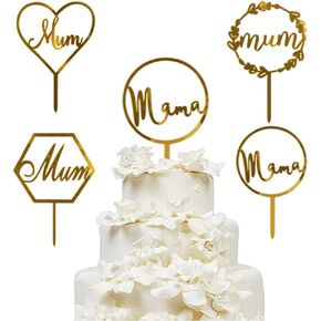 4 Pack Acrylic Gold Mother's Day Cake Topper for Birthday Mother's Day Party Cake Decorations