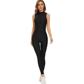 بدلة Kepblom Bodycon للنساء من الألياف اللدنة بدون أكمام ورقبة عالية وسحاب Unitard، أسود، L in Kuwait