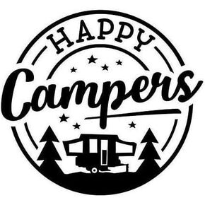 – Happy Campers Sticker – Vinyl Campers Decal for Laptop – Removable Waterproof Sticker for Waterbottle – Useable Indoor and Outdoor – Easy use for Car, Van, and Bag – MAZ - 387