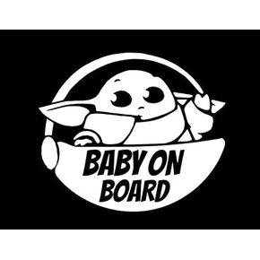 Baby on Board Cute Yoda Decal Vinyl Sticker Auto | Car | Truck | Wall Laptop | Any Smooth Surface | White | 5.5" Wide