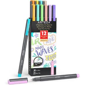 ARTEZA Felt Tip Pens, Set of 24 Landscape Brush Tip Calligraphy Pens, Dye-Based Ink