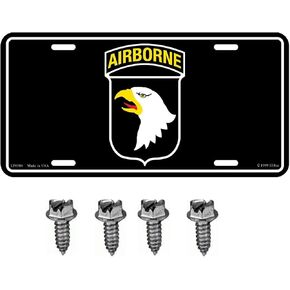 United States Army 101st Airborne Automobile Metal License Plate Including Fastener Screws