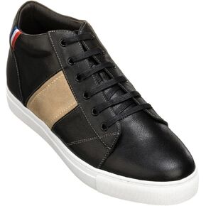 CALTO Men's Invisible Height Increasing Elevator Shoes - Leather Midtop Lace-up Casual Fashion Sneakers - 2.8 Inches Taller