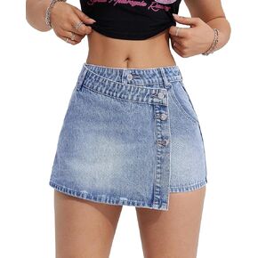 Skorts Skirts for Women Denim Mini Skirt Side Slit with High Waisted Button Front Denim Skort