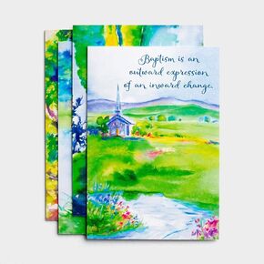 DaySpring - Baptism - Step of Faith - King James Version - 4 Design Assortment with Scripture - 12 Boxed Cards & Envelopes (J1032)