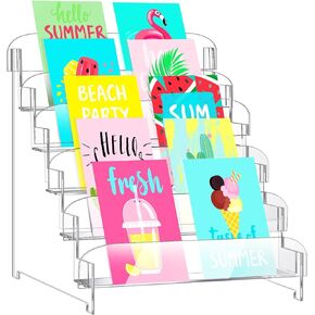 5 Tier Acrylic Greeting Card Display Stand Portable Greeting Card Display Rack Storage Sticker Greeting Card Organizer Stamp Postcard Mail Greeting Card Holder for Retail Counter Desk