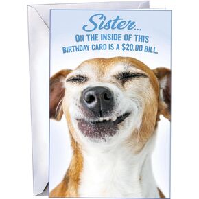 Chuck's Card-O-Rama - Birthday Card For Sister - MADE in USA - You SAVE $1.50 - Funny Dog, Envelope Included - 5" x 7.75" - Packaged in Extra Sturdy Mailer - 89040