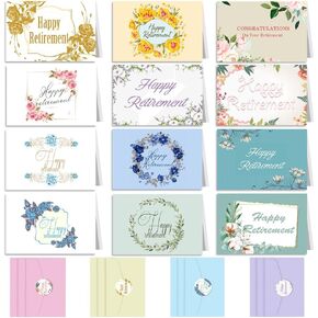 12 Pcs Retirement Cards,Funny Retirement Card with Envelope & Envelope Seal 12 Style Designs Retirement Greeting Card for Women and Men（Retirement