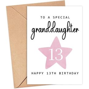 To A Special Granddaughter - Happy 13Th Birthday Card - Age 13 - Thirteen Year Old - Pink Cute Baby Girl Thirteenth Birthday Card Gift For Kids - Daughter - Niece - Granddaughter Card