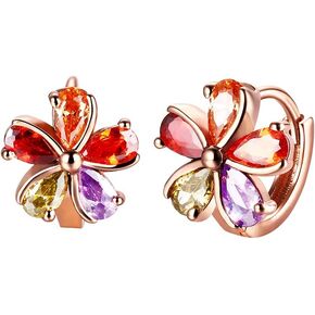 18K Gold Plated CZ Cubic Zirconia Cartilage Huggie Endless Small Elegant Flower Clear earrings Sleeper Hoop Earrings Dainty Fine Jewelry Gifts for Women