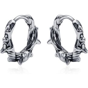 Womens Punk Rock Rivet Huggie Stainless Steel Spike Hoop Earrings
