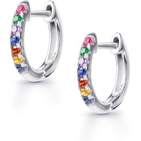 Amberta Lumini Women 925 Sterling Silver Rainbow Hoop Earrings