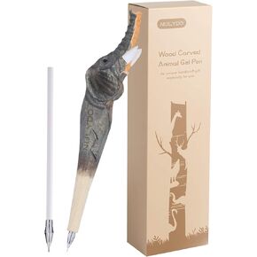 100% Handmade Wood Carved Animal Gel Pen | Elephant, Cute Stationary School Supply Office Supply, Fun Pen Novelty Writing Pen, Unique Gift Pen for Animal Lovers