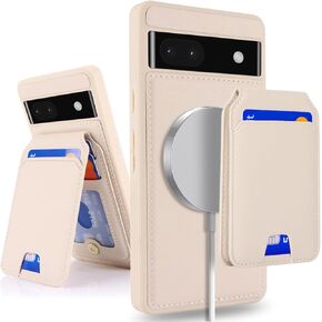 for Google Pixel 6a case with Credit Card Holder, fits Pixel 6a Phone Leather Case Wallet for Women Compatible Wallet Detachable 2-in-1 for Men-Beige