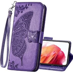 Wallet Case for Samsung Galaxy S22 Plus,PU Leather Flip Protective Phone Case Wrist Strap Card Slots Holder Pocket Emboss Butterfly Flower Stand Case for Samsung Galaxy S22 Plus Black
