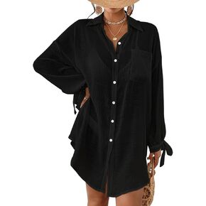 Eddoyee Swimsuit Cover Up for Women Casual Button Down Shirt Dress Summer Swimwear Bikini Bathing Suit Cover Up Beach Outfits