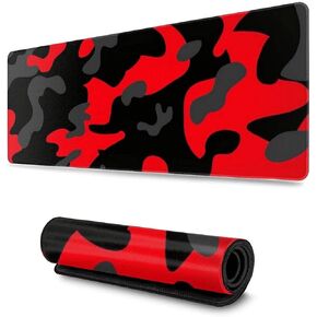 Red and Black Camouflage Design Pattern XXL XL Large Gaming Mouse Pad Mat Long Extended Mousepad Desk Pad Non-Slip Rubber Mice Pads Stitched Edges (31.5x11.8x0.12 Inch)
