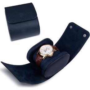 1 Slots Cylindrical Watch Case, Watch Roll Travel Case Vintage Watch Box for Men and Women - Black Upgrade Version