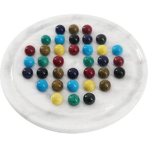 ألعاب لوحية مستديرة مصنوعة يدويًا من راديكالن ماربل سوليتير أبيض مقاس 25.4 سم، ديكور المنزل والمكتب مع 42 كرة رخامية - 2 لاعبين ألعاب ذهنية وألعاب ممتعة للبالغين in Kuwait