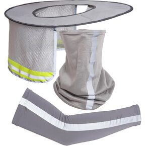 3 Pcs Hard Hat Sun Shade Full Brim Mesh Neck Sun Shield Bandana Face Scarf UV Sun Protection Arm Sleeves with Reflective Strap, Sun Visor Neck Shade for Hard Hat Accessories